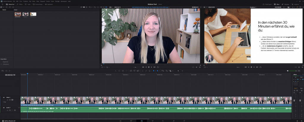 Videoschnitt mit DaVinci Resolve.