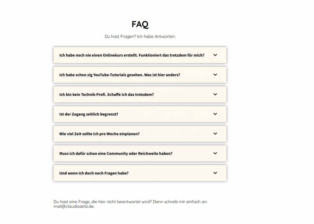 Salespage: Erstelle eine Liste mit den FAQs (Häufig gestellten Fragen)