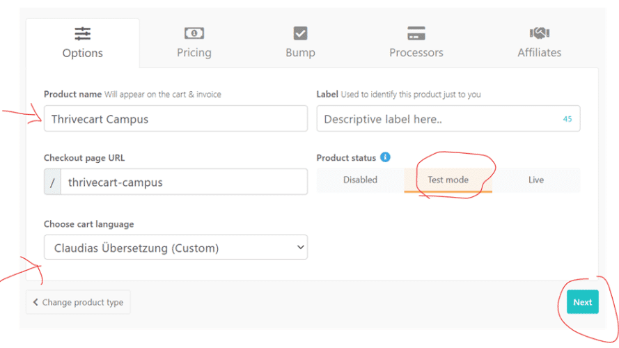 Gibt deinem Thrivecart Produkt einen Namen