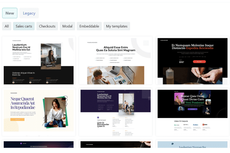 Thrivecart bietet dir verschiedene Templates für deine Salespage