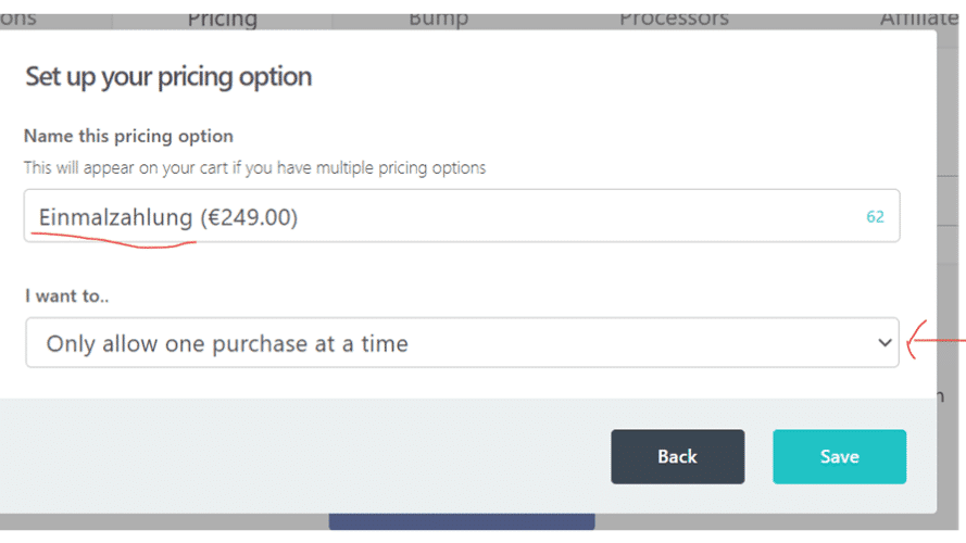 Thrivecart: Preis Option richtig benennen