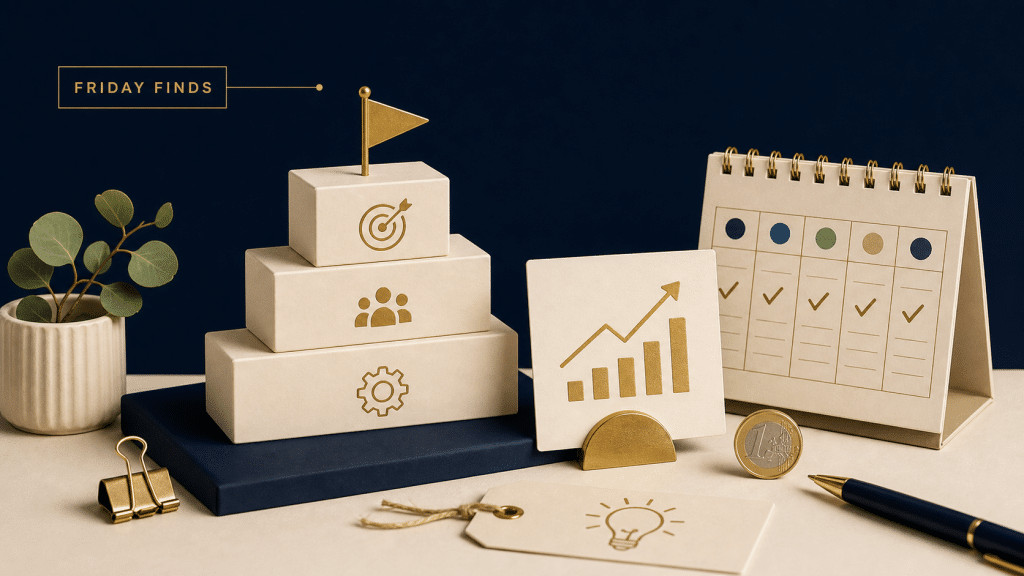Beitragsbild zu den Friday Finds über Business Groundwork, Umsatzfokus und kleine hilfreiche Investitionen