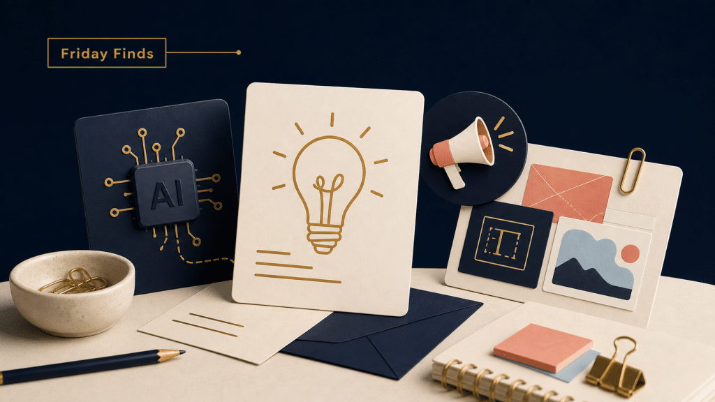 Beitragsbild zu den Friday Finds über KI, Kreativität, Marketing-Kampagnen und bessere Designprozesse